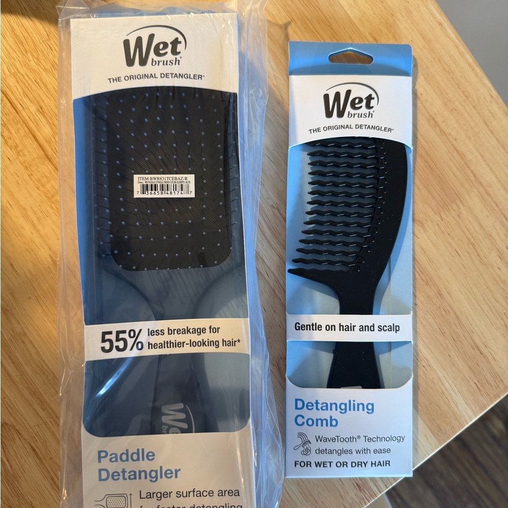 Wet Brush- Black Paddle Detangler and Detangling Comb Set NWT